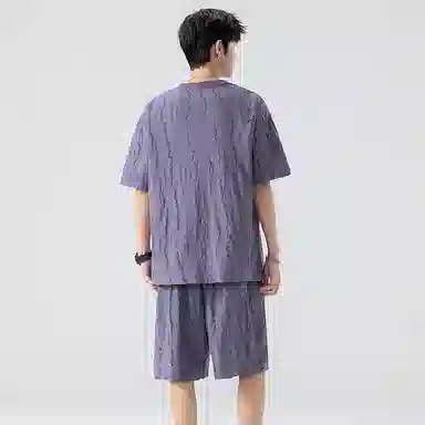 左岸 破洞流苏短袖短裤两件套男款大码夏季冰丝透气加肥加大胖子休闲运动套装 男女同款