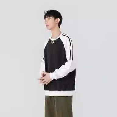 左岸 时尚简约青少年高街学院风圆领设计条纹酷潮休闲宽松百搭港风潮牌卫衣 男款