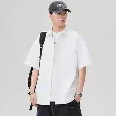 左岸 夏季轻薄柔软舒适透气短袖衬衣日系复古翻领纯色简约百搭潮流休闲上衣衬衫 男款