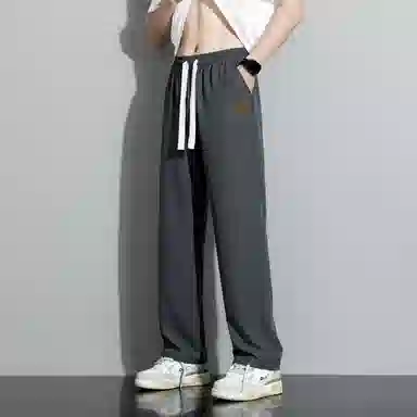 左岸 青少年港风潮流冰丝凉感纯色字母印花简约宽松柔软舒适直筒阔腿裤垂感轻便速干长裤休闲裤 男款