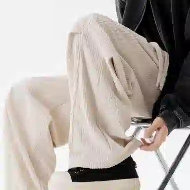 左岸 青少年港风时尚帅气潮流设计感褶皱灯芯绒卫裤长裤宽松直筒阔腿裤柔软舒适透气轻便垂感春秋季休闲裤 男款