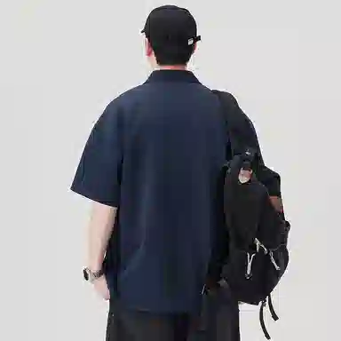 左岸 夏季轻薄柔软舒适透气短袖衬衣日系复古翻领纯色简约百搭潮流休闲上衣衬衫 男款