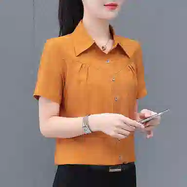 左岸 夏季薄款潮流时尚翻领上衣短袖气质轻薄韩版日常小衫洋气遮肉透气显瘦简约舒适柔软户外通勤休闲百搭衬衫 女款