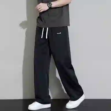 左岸 港风潮流设计感字母绣花宽松舒适直筒阔腿裤冲孔网眼透气运动裤柔软垂感轻便长裤休闲裤  男款