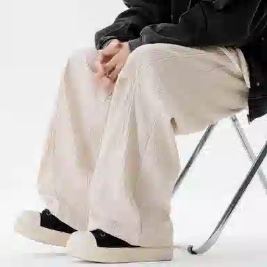 左岸 青少年港风时尚帅气潮流设计感褶皱灯芯绒卫裤长裤宽松直筒阔腿裤柔软舒适透气轻便垂感春秋季休闲裤 男款