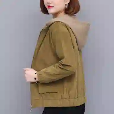 左岸 时尚简约美式潮流女士百搭长袖夹克设计立领背后字母印花舒适柔软宽松透气亲肤遮肉洋气减龄休闲户外运动日常通勤绒感外套 女款