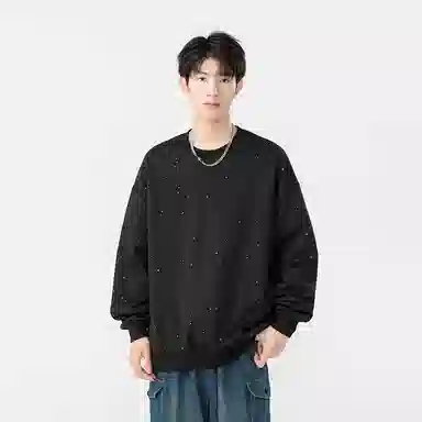 左岸 美式高街青少年小众学院风宽松舒适港风潮牌设计满天星时尚简约气质百搭休闲长袖卫衣 男款