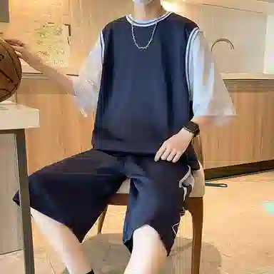 左岸 青少年冰丝速干学生篮球服帅气夏季透气宽松两件套休闲运动套装 男款