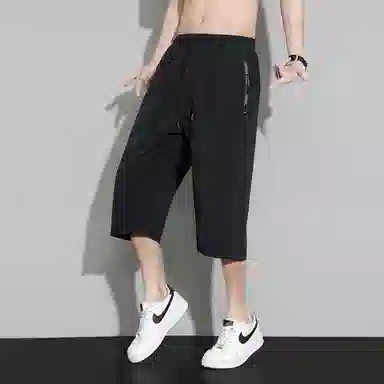 左岸 夏季薄款裤男冰感吸湿排汗透气七分裤子男直筒运动冰丝裤男士轻薄宽松速干裤男拉链裤纯色裤男休闲短裤 男款