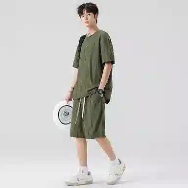 左岸 破洞流苏短袖短裤两件套男款大码夏季冰丝透气加肥加大胖子休闲运动套装 男女同款