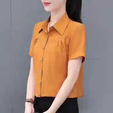 左岸 夏季薄款潮流时尚翻领上衣短袖气质轻薄韩版日常小衫洋气遮肉透气显瘦简约舒适柔软户外通勤休闲百搭衬衫 女款