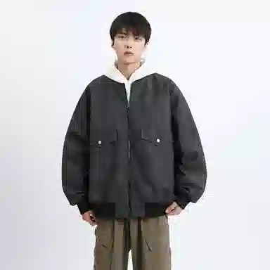 左岸 青少年港风时尚潮牌脏脏印花百搭开衫棒球领上衣加肥加大码简约休闲宽松舒适春秋季飞行员夹克外套皮衣 男女同款