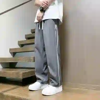 左岸 港风潮流设计感字母印花宽松舒适直筒裤运动宽脚轻便速干长裤休闲裤  男款
