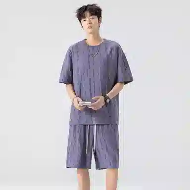 左岸 破洞流苏短袖短裤两件套男款大码夏季冰丝透气加肥加大胖子休闲运动套装 男女同款