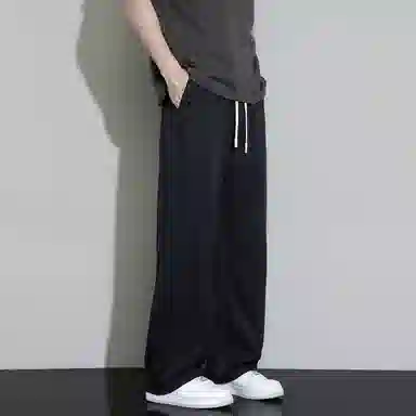 左岸 港风潮流设计感字母绣花宽松舒适直筒阔腿裤冲孔网眼透气运动裤柔软垂感轻便长裤休闲裤  男款