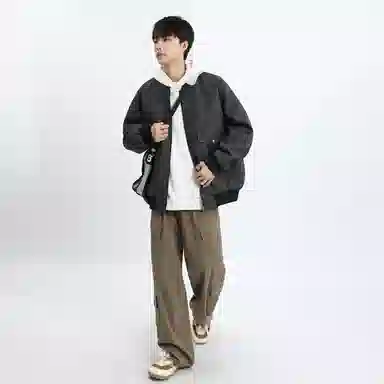 左岸 青少年港风时尚潮牌脏脏印花百搭开衫棒球领上衣加肥加大码简约休闲宽松舒适春秋季飞行员夹克外套皮衣 男女同款