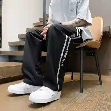 左岸 港风潮流设计感字母印花宽松舒适直筒裤运动宽脚轻便速干长裤休闲裤  男款