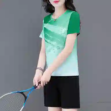 左岸 夏款舒适透气轻便显瘦时尚设计百搭两件套休闲套装 女款