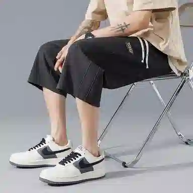 左岸 华夫格七分裤子男士夏季薄款潮流宽松直筒运动外穿大码休闲短裤 男款