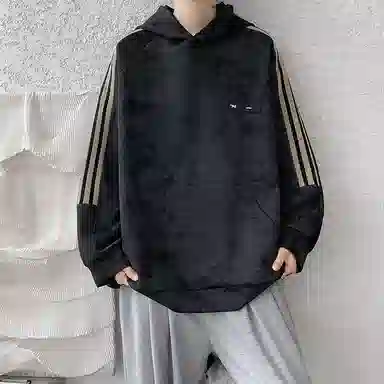 左岸 侧边织带条纹扎染上衣男春秋季美式重磅连帽衫设计感大码脏脏外套卫衣 男款