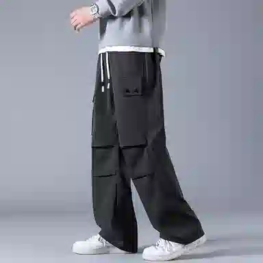 左岸 美式工装裤潮牌个性纽扣装饰褶皱设计感宽松百搭痞帅伞兵裤直筒休闲裤 男女同款