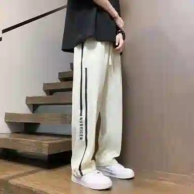 左岸 港风潮流设计感字母印花宽松舒适直筒裤运动宽脚轻便速干长裤休闲裤  男款