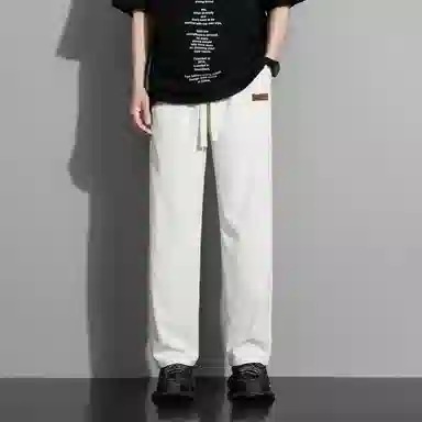 左岸 青少年港风潮流冰丝凉感纯色字母印花简约宽松柔软舒适直筒阔腿裤垂感轻便速干长裤休闲裤 男款