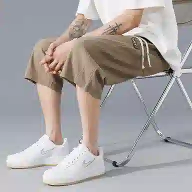 左岸 华夫格七分裤子男士夏季薄款潮流宽松直筒运动外穿大码休闲短裤 男款