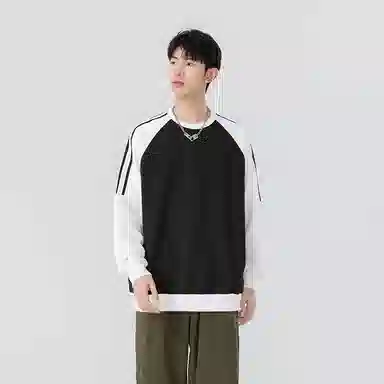 左岸 时尚简约青少年高街学院风圆领设计条纹酷潮休闲宽松百搭港风潮牌卫衣 男款