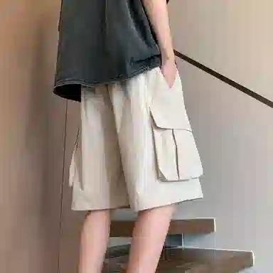 左岸 夏季美式潮牌宽松直筒机能裤复古大码休闲五分裤子工装短裤 男款