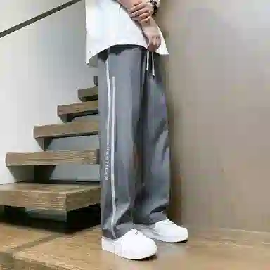 左岸 港风潮流设计感字母印花宽松舒适直筒裤运动宽脚轻便速干长裤休闲裤  男款