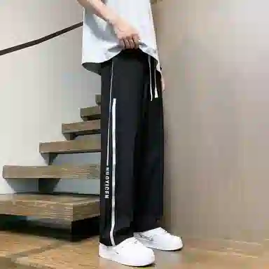 左岸 港风潮流设计感字母印花宽松舒适直筒裤运动宽脚轻便速干长裤休闲裤  男款