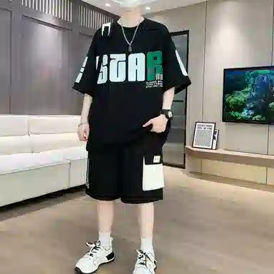 左岸 夏季美式字母时尚日常通勤户外活动宽松舒适透气吸汗潮牌休闲运动套装 男款