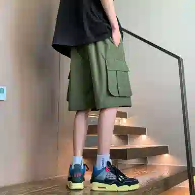 左岸 夏季美式潮牌宽松直筒机能裤复古大码休闲五分裤子工装短裤 男款