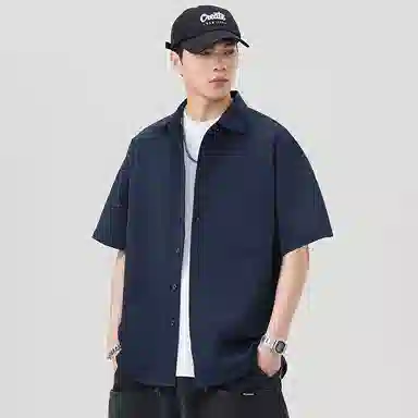 左岸 夏季轻薄柔软舒适透气短袖衬衣日系复古翻领纯色简约百搭潮流休闲上衣衬衫 男款