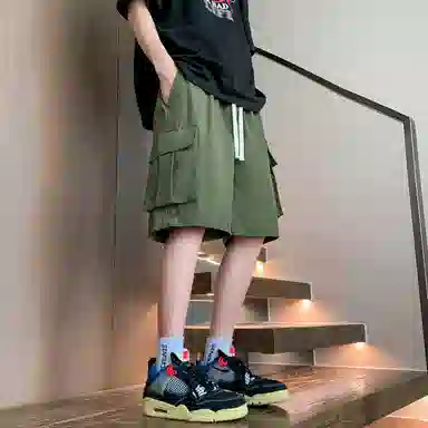 左岸 夏季美式潮牌宽松直筒机能裤复古大码休闲五分裤子工装短裤 男款