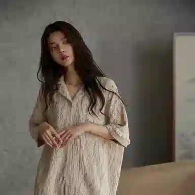 热妒 翻领开衫短袖松紧腰三分裤凉感薄款可外穿睡衣套装 女款 杏色