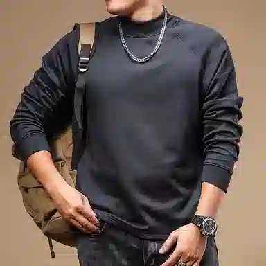 季言 半高领美式慵懒德绒卫衣 男款
