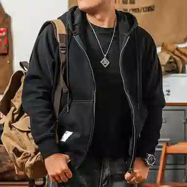 季言 重磅加绒加厚保暖拉链开衫奥粒绒卫衣 男款