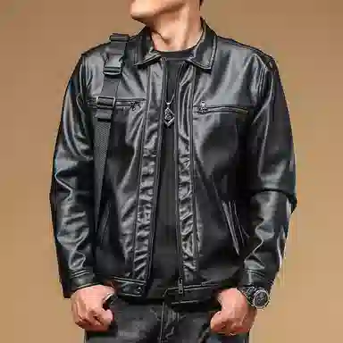 季言 季言皮夹克外套潮流帅气 秋季商务翻领休闲保暖时尚皮衣 男款