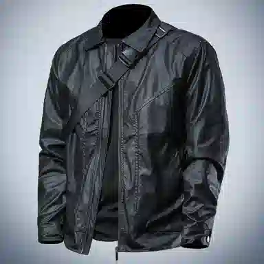 季言 翻领纯色百搭皮衣 男 黑色