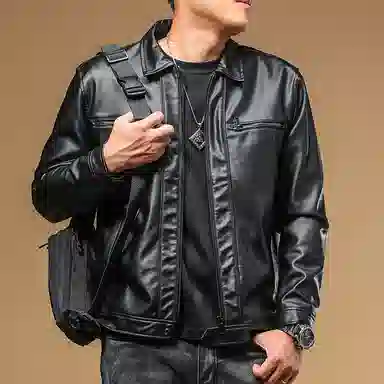 季言 季言皮夹克外套潮流帅气 秋季商务翻领休闲保暖时尚皮衣 男款
