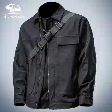 季言 纯色翻领工装夹克外套 男