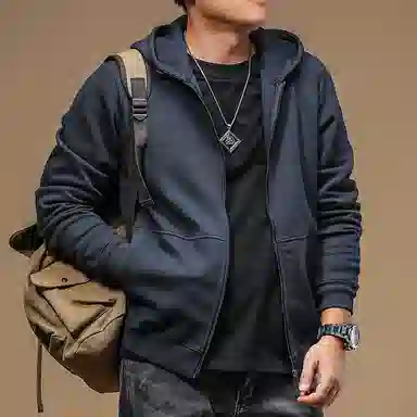 季言 空气珠地棉重磅开衫连帽加厚保暖休闲拉链帽衫外套卫衣 男款