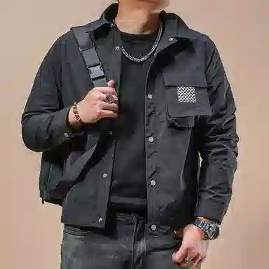 季言 舒适翻领单排扣夹克外套 男款 黑色