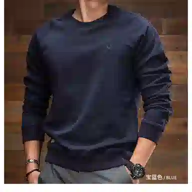 季言 休闲纯色修身卫衣 男款 宝蓝色