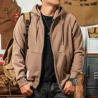 季言 重磅加绒加厚保暖拉链开衫奥粒绒卫衣 男款