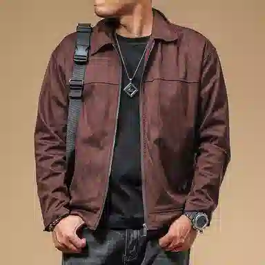 季言 行政麂皮绒男士休闲外套高级感春秋款通勤休闲商务翻领上衣夹克 男款