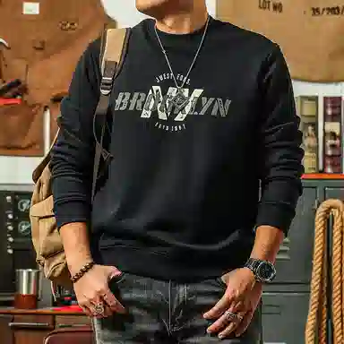 季言 重磅印花圆领长袖卫衣 男款