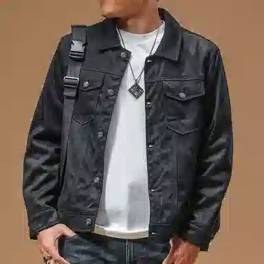 季言 工装复古翻领休闲夹克外套 男款 黑色